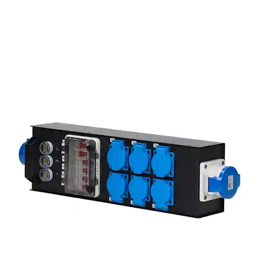 32A 3-Pin In/Out 6-Way 16A Waterproof European Power Distributor 240V 200A Copper-Plastic Housing